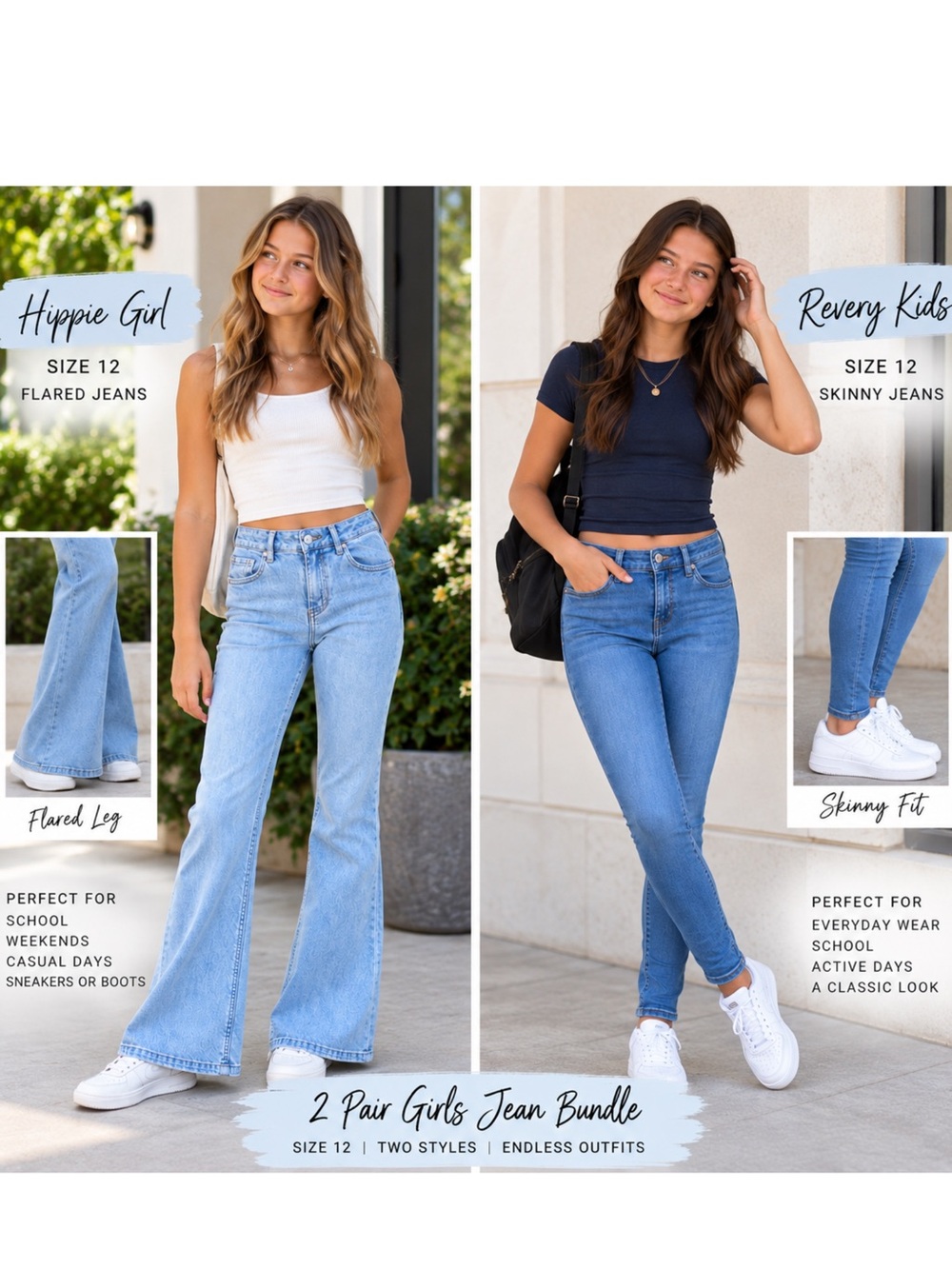 Girls Size 12 Jeans Bundle Revery Kids & Hippie Girl Skinny High Rise 2 Pairs